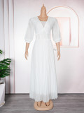 Plus Size African Women elegant v-neck pleated dress