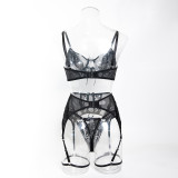 Women Lace Lace Sexy Jacquard See-Through Sexy Lingerie Three-Piece
