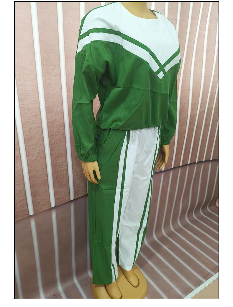 Women Contrast Color twill Casual Top and Pants Two-piece Set