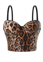 Women spring Summer sexy sequin leopard fishbone Strapless Top Women spring Summer sexy sequin leopard fishbone Strapless Top