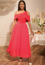 Women Sexy Off Shoulder Dinner Pleated Dress