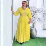 Plus Size African Women elegant v-neck pleated dress