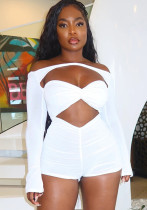 Women Spring and Summer Off Shoulder Hollow Knot Strapless Jumpsuit