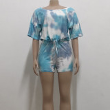 Women Casual Print Top and Shorts Two-piece suit