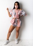 Women Casual Print Top and Shorts Two-piece suit