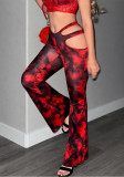 Women Tie-Dye Sexy Hollow Cross Pants Bell Bottom Pants