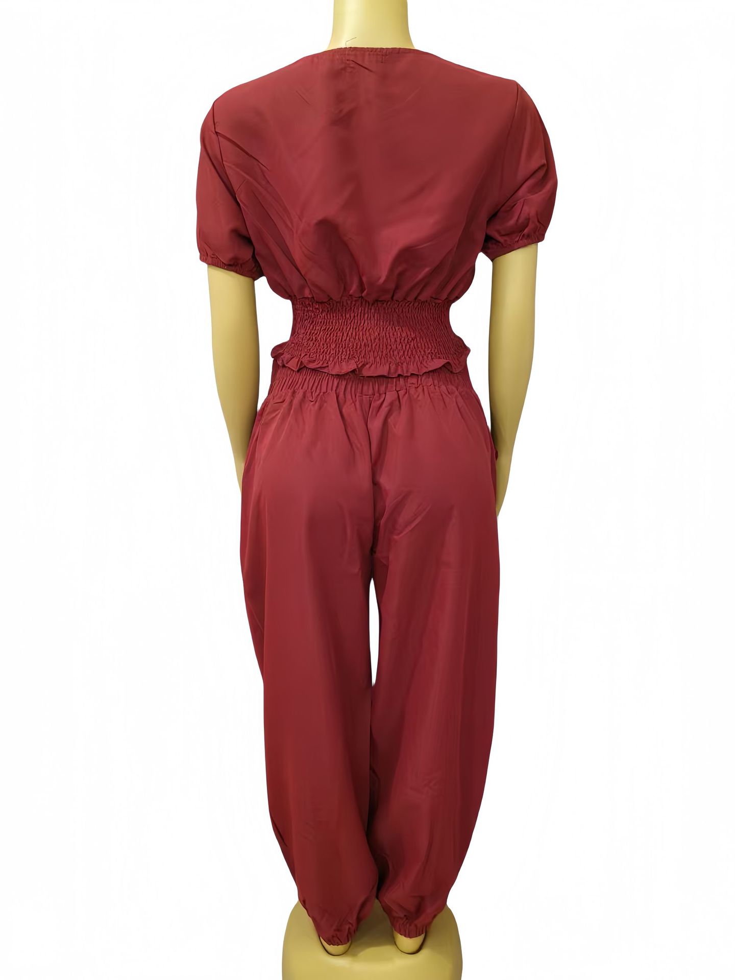 African Women Round Neck Short Sleeve Top and Cuffed Pants Casual Two-piece Set