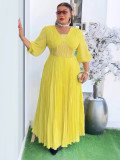 Plus Size African Women elegant v-neck pleated dress