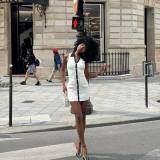 Women French Contrast Sleeveless Turndown Collar Knitting Dress