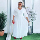 Plus Size African Women elegant v-neck pleated dress