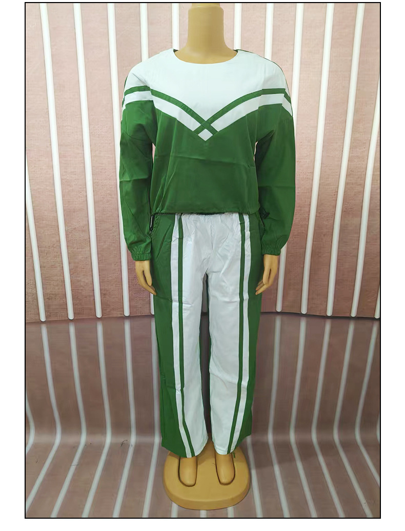 Women Contrast Color twill Casual Top and Pants Two-piece Set