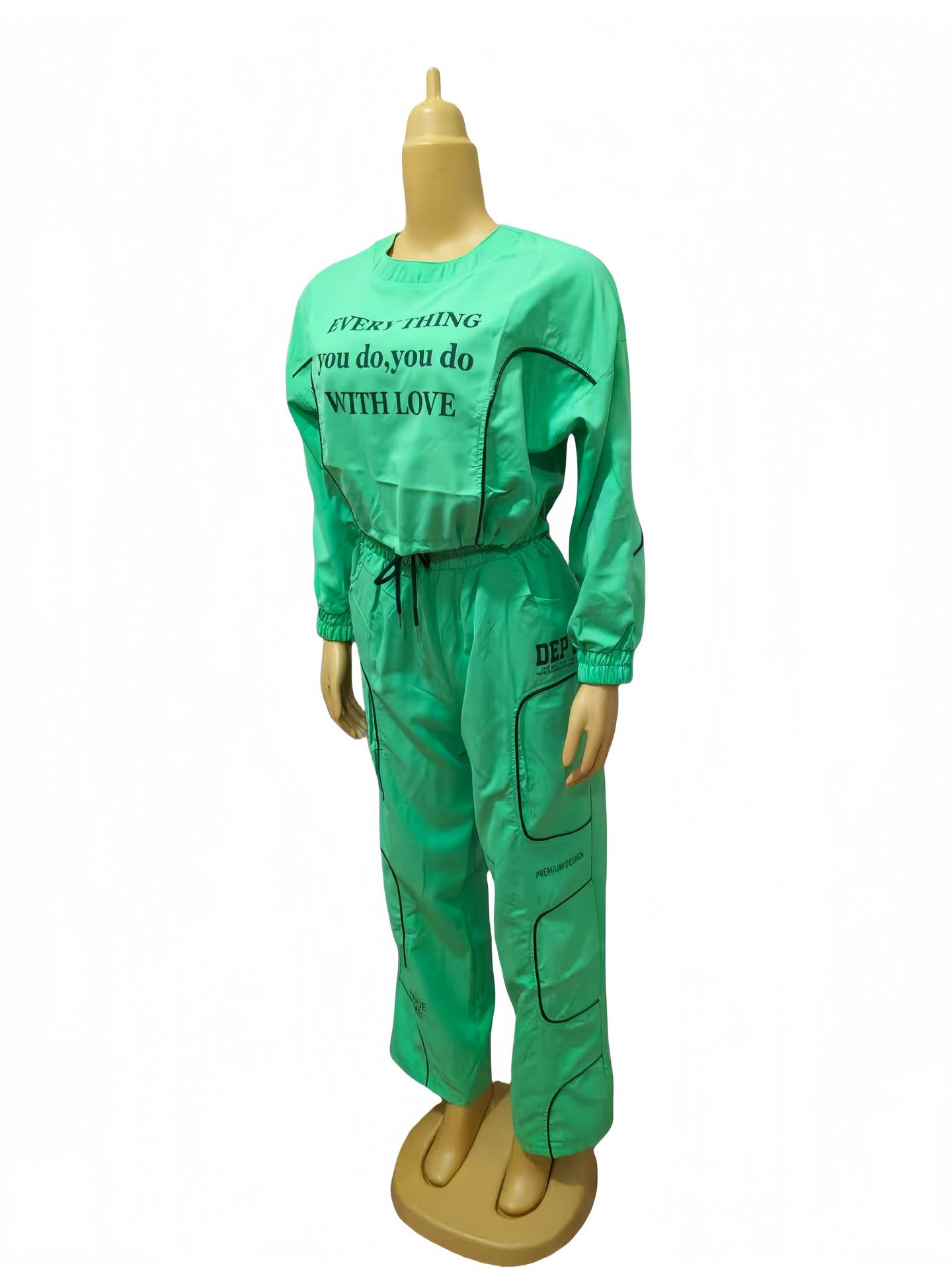 Women Solid Printed Casual Top and Pants Two-piece Set