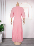 Plus Size African Women elegant v-neck pleated dress