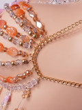 Women Multi-Color Beaded Halter Neck Hollow Bra Sexy Colorful Bead Strapless Body Chain