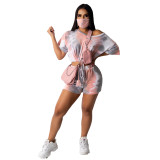 Women Casual Print Top and Shorts Two-piece suit