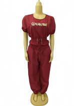 African Women Round Neck Short Sleeve Top and Cuffed Pants Casual Two-piece Set