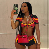 Women Summer Sexy Fashion Contrast Three-Piece