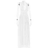 Women Summer Sexy Halter Neck V Neck Lace Backless slit dress