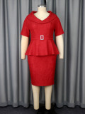 Plus Size Women Elegant Jacquard Ruffle Formal Party Bodycon Dresses