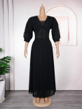 Plus Size African Women elegant v-neck pleated dress
