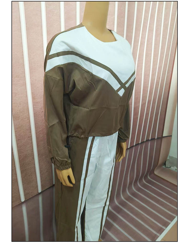 Women Contrast Color twill Casual Top and Pants Two-piece Set