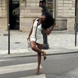 Women French Contrast Sleeveless Turndown Collar Knitting Dress