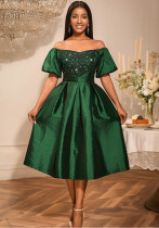 Women Retro Sexy Off Shoulder Elegant Sequin Formal Party Dress