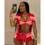 Women Summer Sexy Fashion Contrast Three-Piece