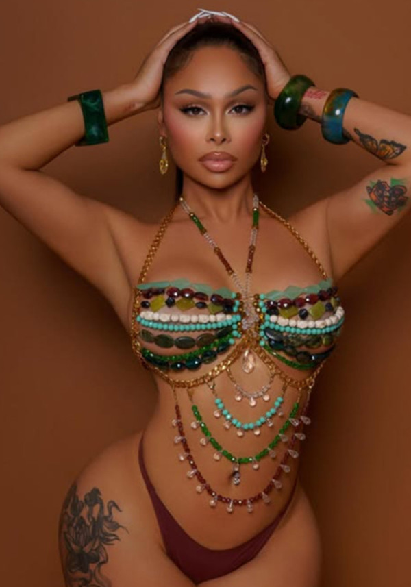 Women vest beaded Bra Halter Neck Top Sexy Gem Body Chain Chest Chain
