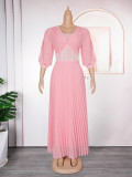 Plus Size African Women elegant v-neck pleated dress