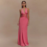 Women Summer V Neck Backless Lace See-Through Sexy Dress