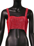 Women Sparkling Diamond Sleeveless Open Waist Strapless Camisole Rhinestone Metal Top