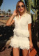 Women's Fringe Short-Sleeve Knit Jacket + High-Waisted Mini Skirt Set