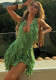 Summer Women's Halter Neck Deep V Neck Ruffle High-Waist Dress