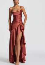 Summer Sexy Women's Sleeveless Low-Back Ruffle Asymmetric Dress