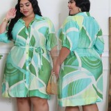 Women's Trendy Print Half-Sleeve Turndown Collar Plus Size Shirt Dress