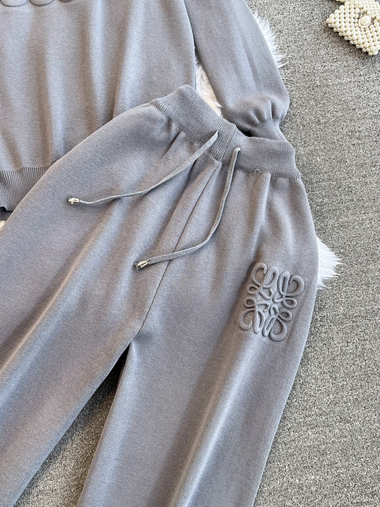 Trendy Women's Oversized Knit Hoodie High-Waisted Wide-Leg Pants Set