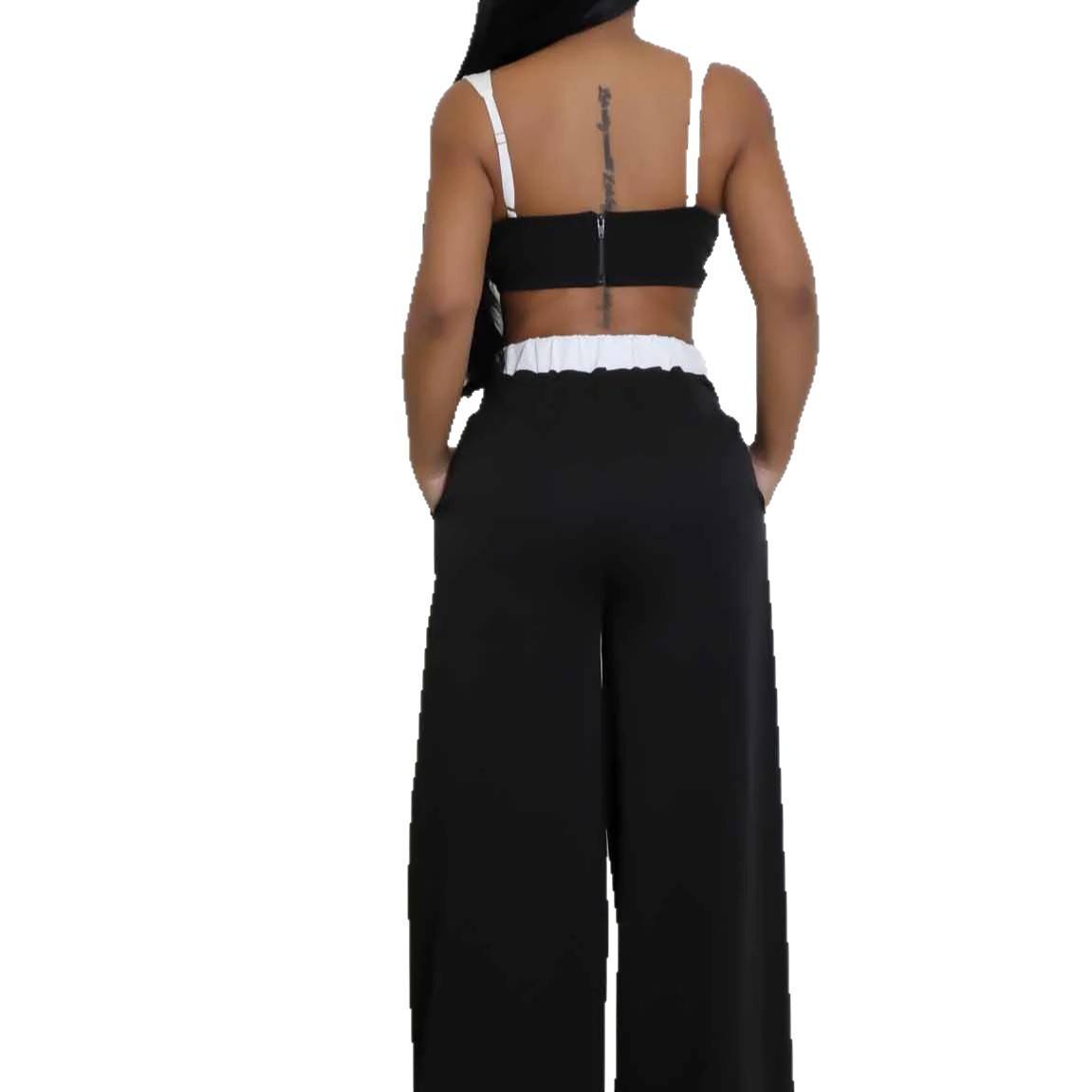 Women's Sleeveless Color-Block High-Waisted Wide-Leg Pants Set
