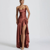 Summer Sexy Women's Sleeveless Low-Back Ruffle Asymmetric Dress