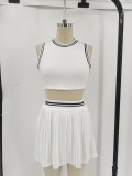 Women Sleeveless Crop Top and Casual Pleated Skirt Two-Piece Set