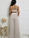 Women's Sleeveless Color-Block High-Waisted Wide-Leg Pants Set