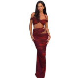 Summer Women's Sexy Halter Neck Off-Shoulder Sleeveless Top & Fitted Ruched Long Skirt Set