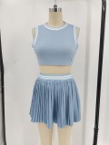 Women Sleeveless Crop Top and Casual Pleated Skirt Two-Piece Set