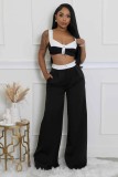 Women's Sleeveless Color-Block High-Waisted Wide-Leg Pants Set