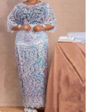 Women's Lace Mesh Embroidery Lace Trim Top & Long Skirt Two-Piece Set