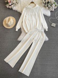 Trendy Women's Oversized Knit Hoodie High-Waisted Wide-Leg Pants Set