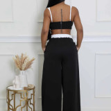Women's Sleeveless Color-Block High-Waisted Wide-Leg Pants Set