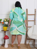 Women's Trendy Print Half-Sleeve Turndown Collar Plus Size Shirt Dress