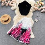 Elegant Women's Summer Sleeveless Blouse + Pleated Maxi Skirt Two-Piece Set