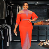 African Plus-Size Elegant Chic Beaded Patchwork Slit Bodycon Dress